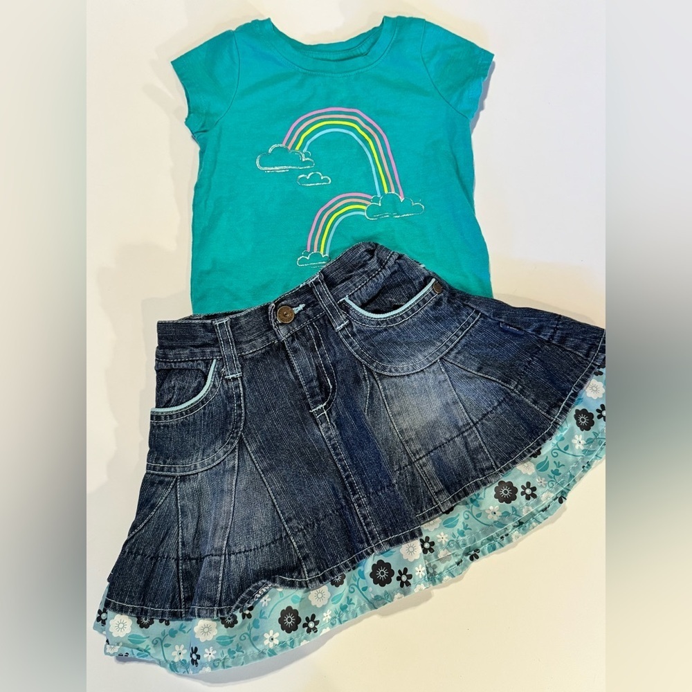 Pumpkin Patch Blue Matching Set Skirt with Floral Trim